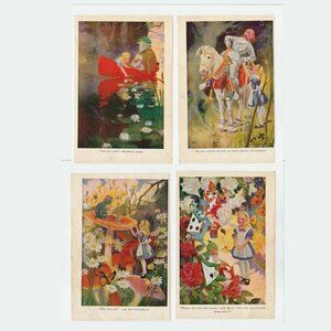 Set 4 Vintage 1920s Color Illustrations, Edwin John Prittie, Alice in Wonderland